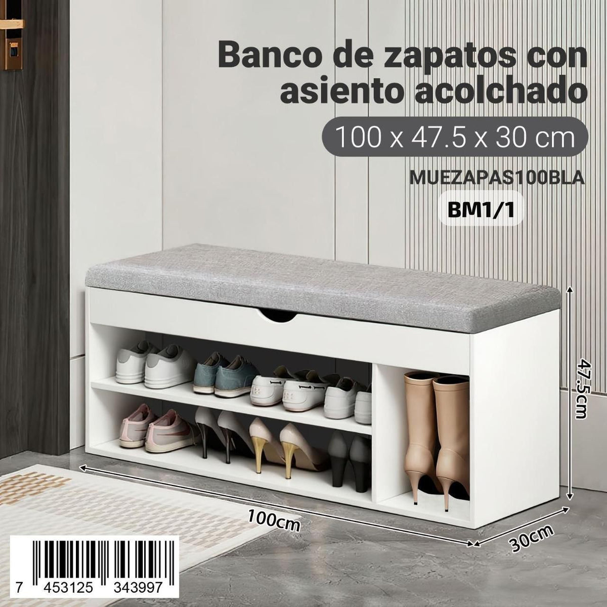 Banco de Zapatos con Asiento Acolchado - HAUS
