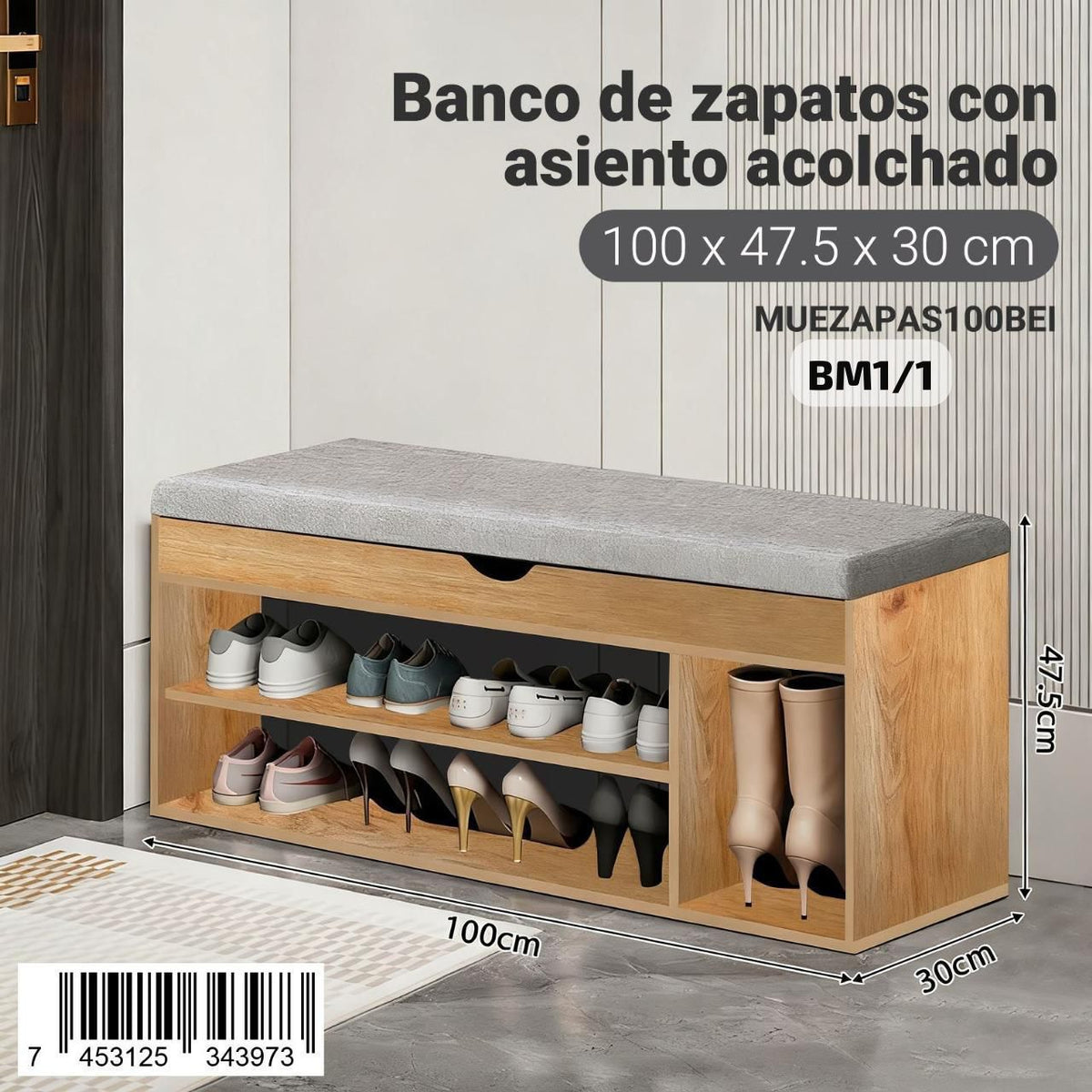 Banco de Zapatos con Asiento Acolchado - HAUS